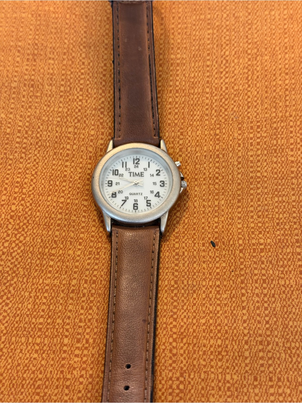 Time Brown Leather Strap Watch With White Dial